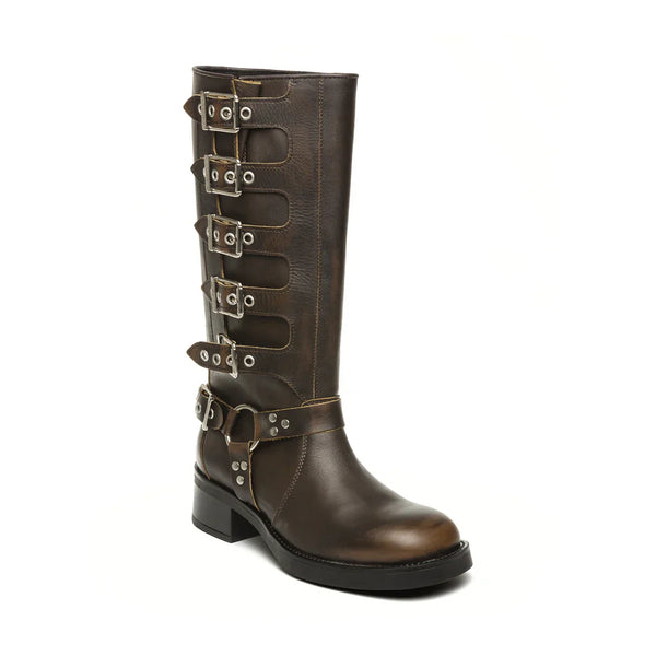 BATTLE BOOT BROWN LEATHER - Steve Madden Polska