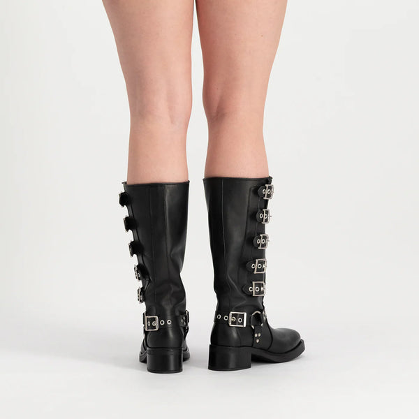 BATTLE BOOT BLACK LEATHER - Steve Madden Polska